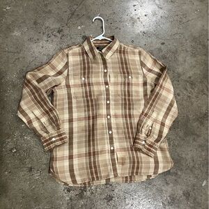 Women’s Ralph Lauren Tan Plaid Linen Button Down Shirt size M